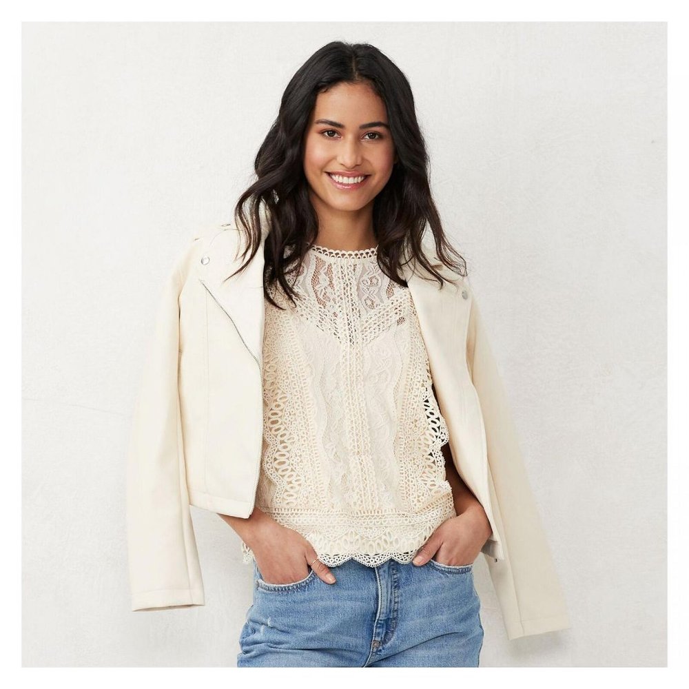 LC Lauren Conrad Cream Lace Blouse